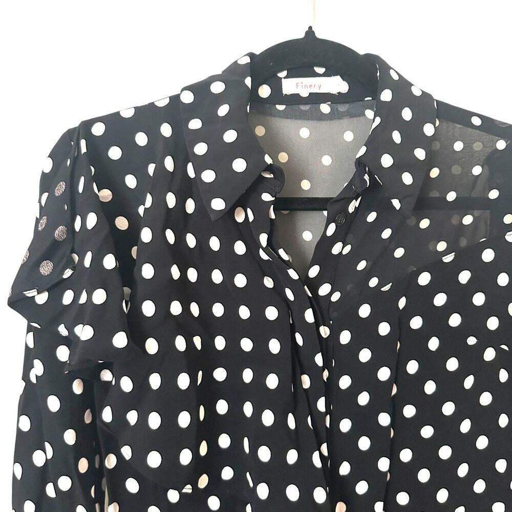 FINERY Polka Dot Buttoned Blouse Black White (US 2)‎ - Picture 3 of 5